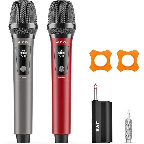 JYX Wireless Microphone, Dual 2 UHF Cordless Mic System w/ Rechargeable Receiver - Picture 1 of 7